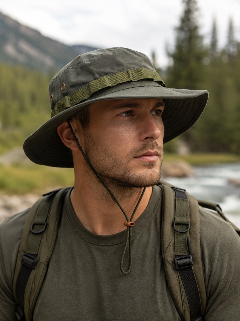 True Spec Green Military Style Boonie Hat Wide Brim Tactical Sun Hat Size 7 1/4